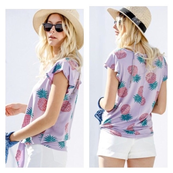 Pineapple ruffle short sleeve tie top - Picture 2 of 3
